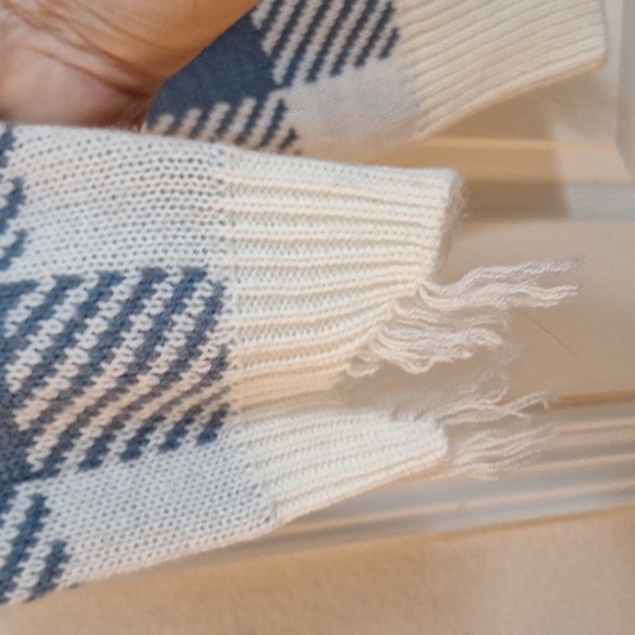 NWOT JUST POLLY New York plaid BLUE WHITE frayed pullover sweater XLG - Picture 5 of 13